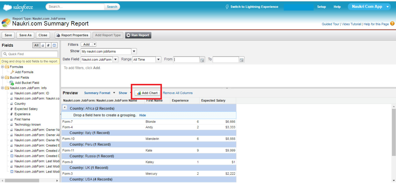 Salesforce Report Add Chart
