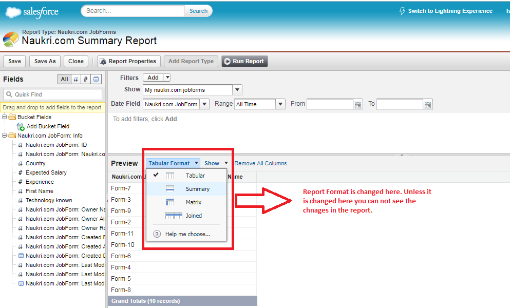 slaesforce limit rows in tabular reports